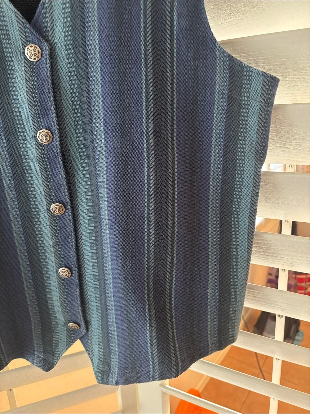 Orvis Navy and Light Blue Striped Button Vest Bohemian, Western , Gypsy  Style